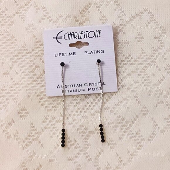 NEW Silver Plated Black Onyx Crystal Long Drop Dangle Earrings Jewelry Gifts - Picture 3 of 8